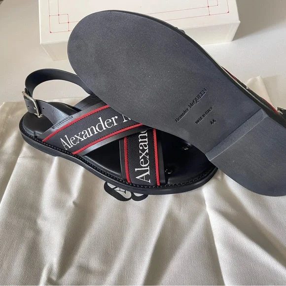 Alexander McQueen $650 Black Silver Crossed Hybrid Men’s Slide Sandals MCQ US 11 - Picture 8 of 11